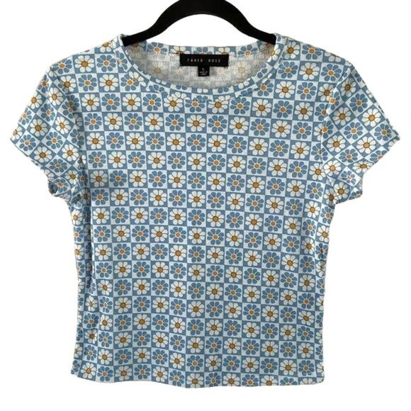 Faded Rose Retro Daisy Crop Top, Sz Large - Picture 1 of 12